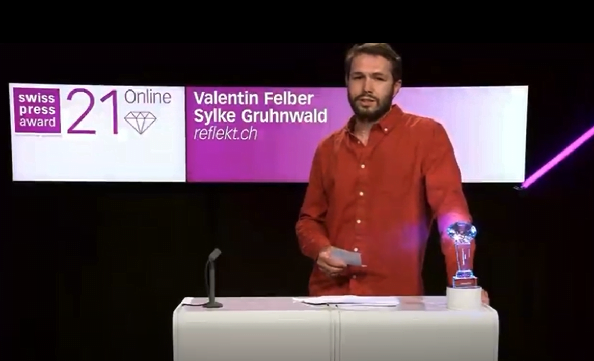 Valentin Felber bei seiner Dankesrede an den Swiss Press Awards